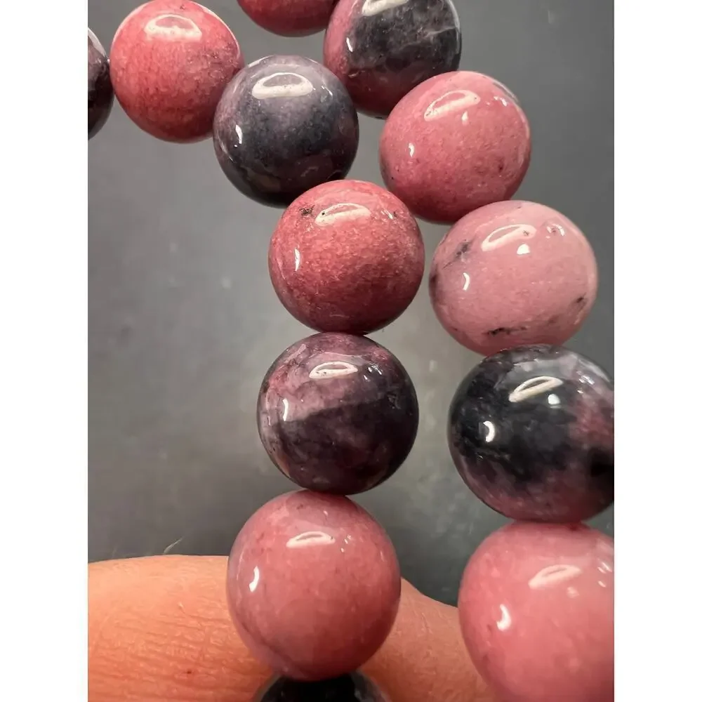 NEW Dead stock Rhodonite beaded necklace with sterling silver clasp